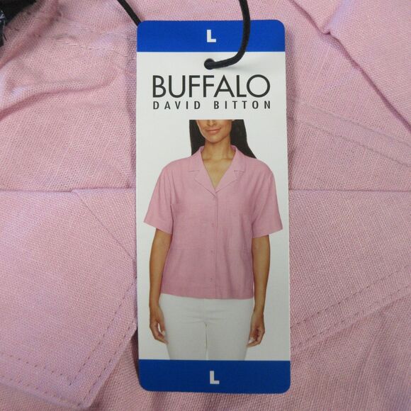 BUFFALO DAVID BITTON Linen Blend Button Front Shirt L 14-16 Fidji Pink Top NWT - Picture 3 of 9